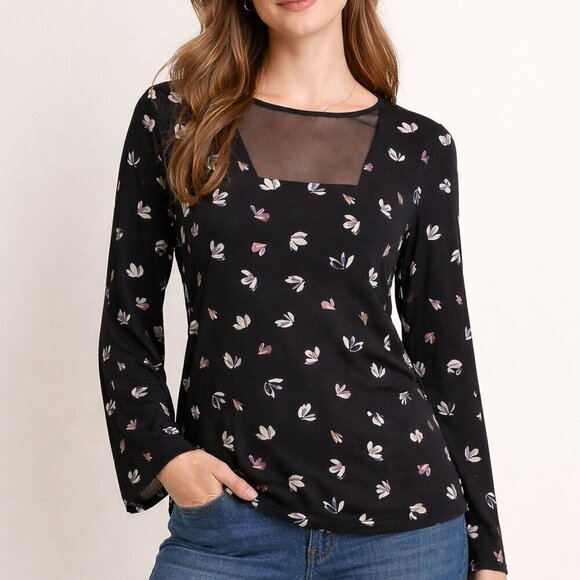 The Limited Tops - NWT Limited blue floral sheer neck blouse - large